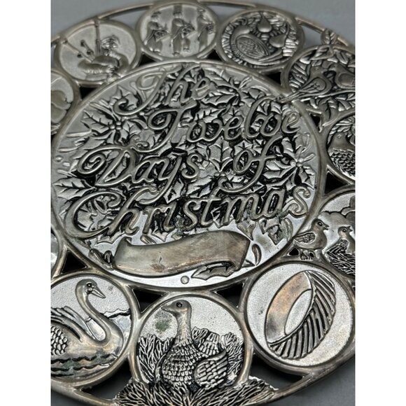 The Twelve Days of Christmas Silver Plated Trivet 8" embossed plastic feet cover - Picture 2 of 10